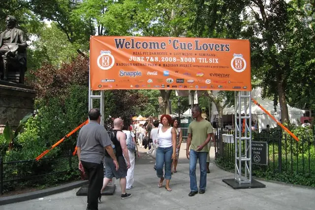 Entrance to the Big Apple Barbecue at the southwest corner of Madison Square Park.